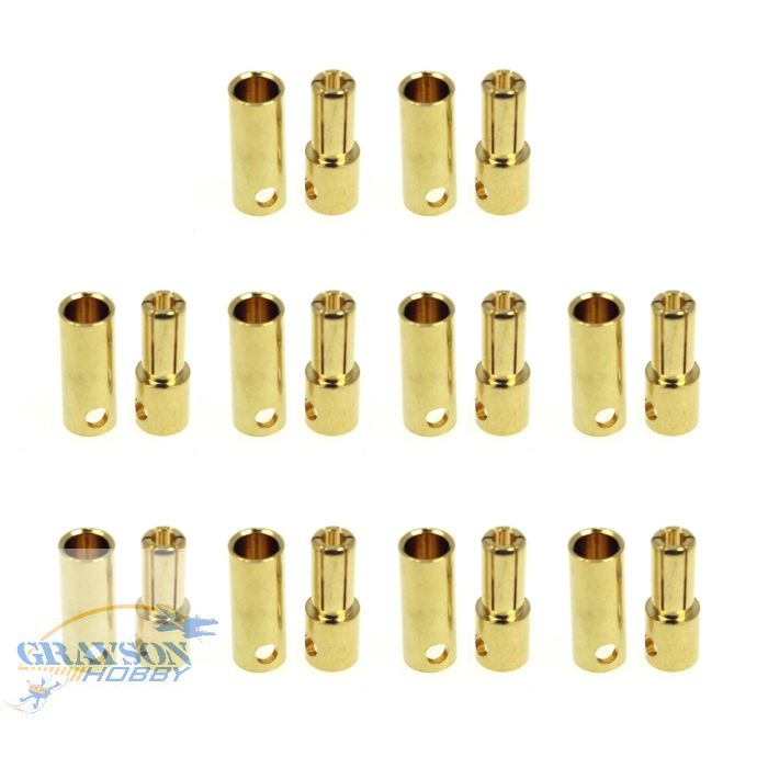 Item Name: Bullet Connector / Banana Plug
Color: Gold
Usage: For RC ESC / Battery / Motor
Quantity: 10 Pairs 3.5mm