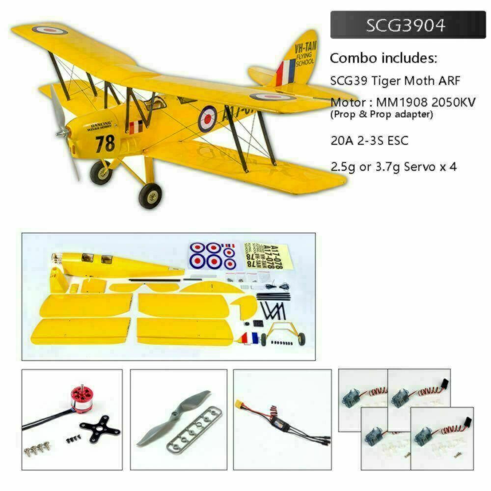 DW Hobby Tiger Moth ARF Electric Airplane Kit 800mm DWH-SCG3901 